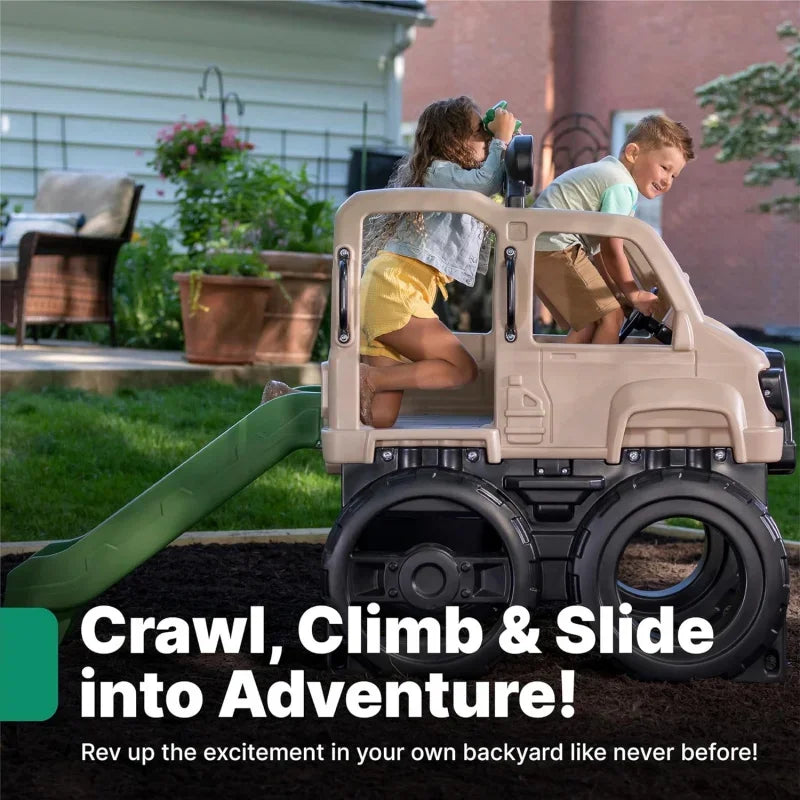 Safari Truck Climber Playset for Kids, Slide, Climbing Wall, Steering Wheel, and Binoculars