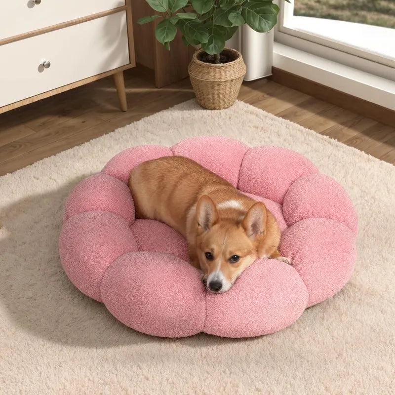 Calming Dog Beds for Medium Dogs-Fluffy Flower Cat&Dog Bed