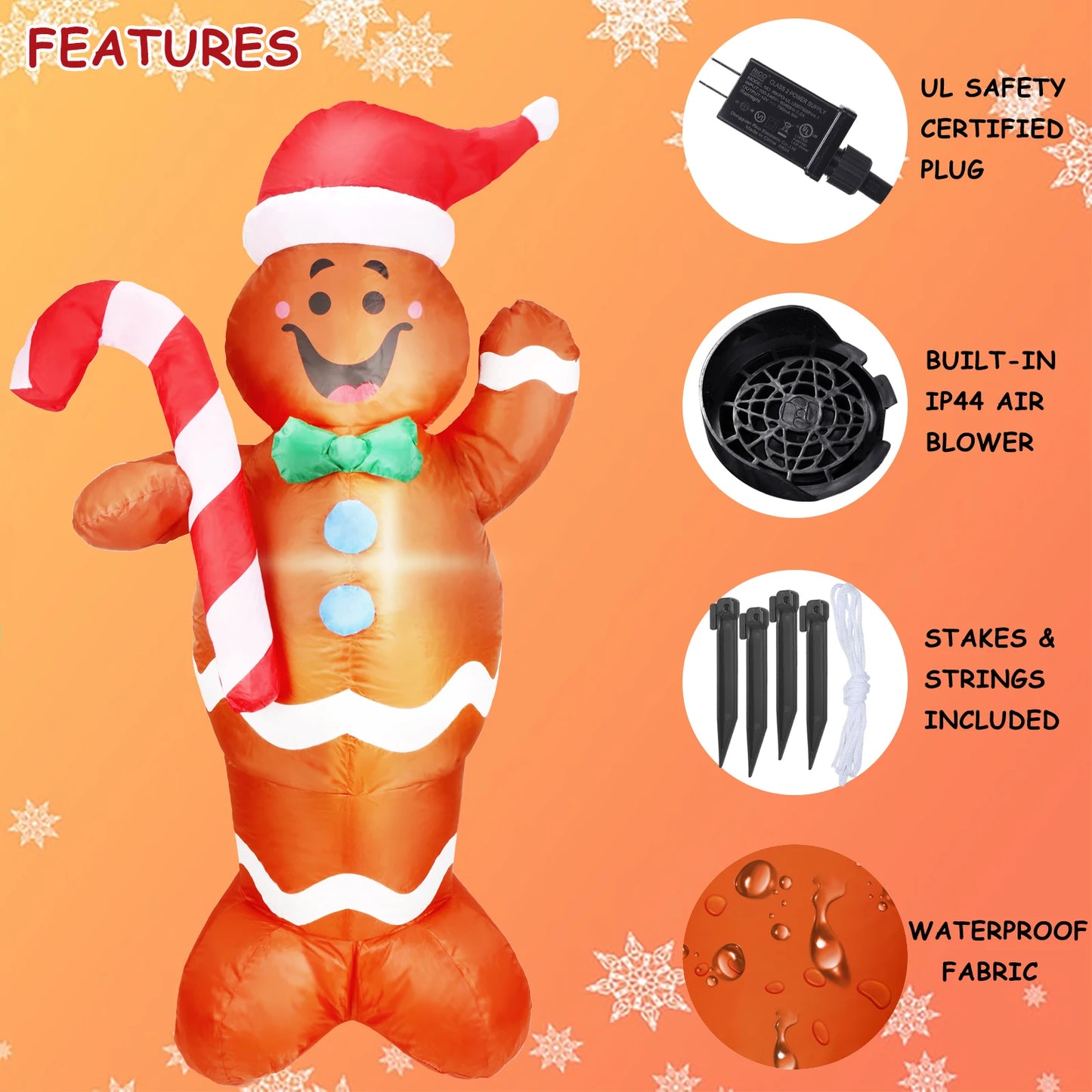 5FT Christmas Inflatables Gingerbread Man Outdoor Decoration