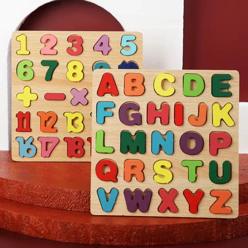 Montessori Wooden Puzzle 3D Alphabet Letters Number Matching Game Baby Kids Toys Education