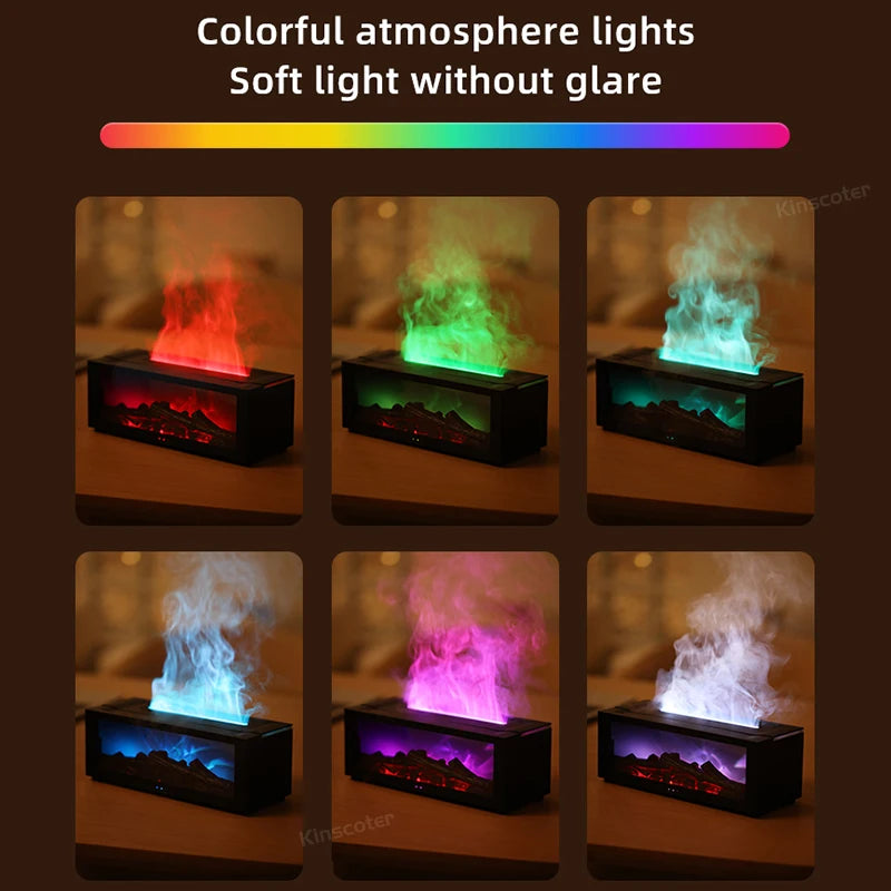 Fireplace Aroma Essential Oil Diffuser Colorful Flame Air Humidifier with Timer Remote