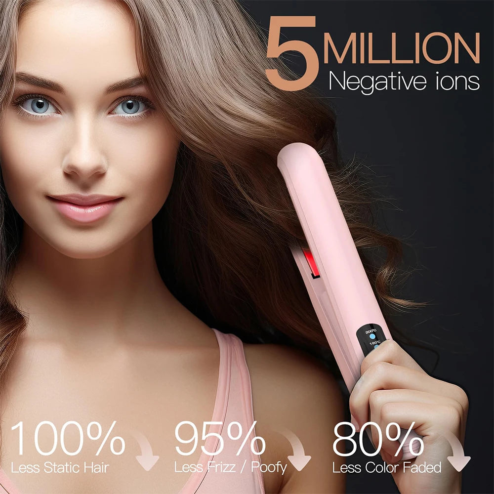 Wireless Hair Straightener 2 in 1 Portable Flat Iron Hair