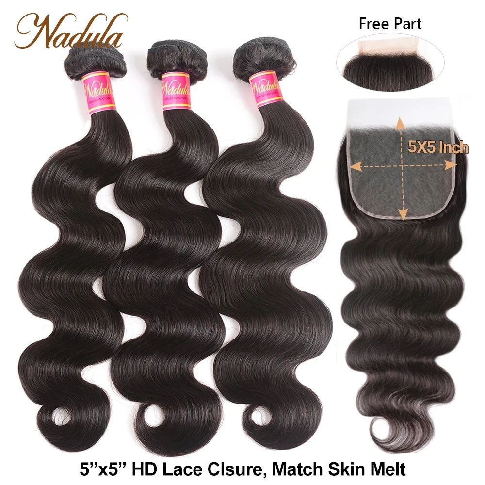 Nadula Hair Hd Lace Closure Brazilian Body Wave Bundles