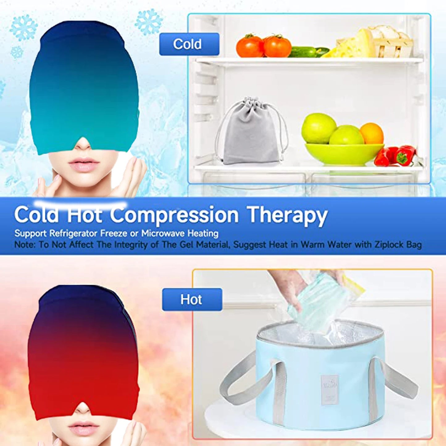 Migraine Relief HatHead Massager Gel Hot Cold Therapy