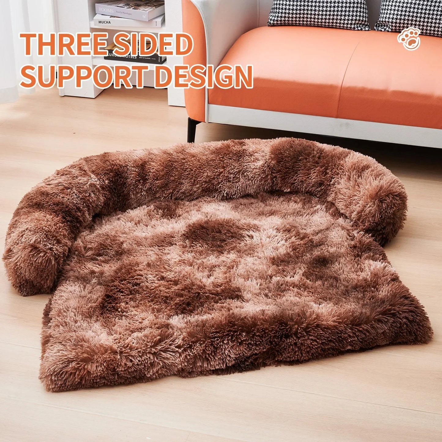 Calming Dog Bed Fluffy Plush Dog Mat for Furniture Protector with Zipper