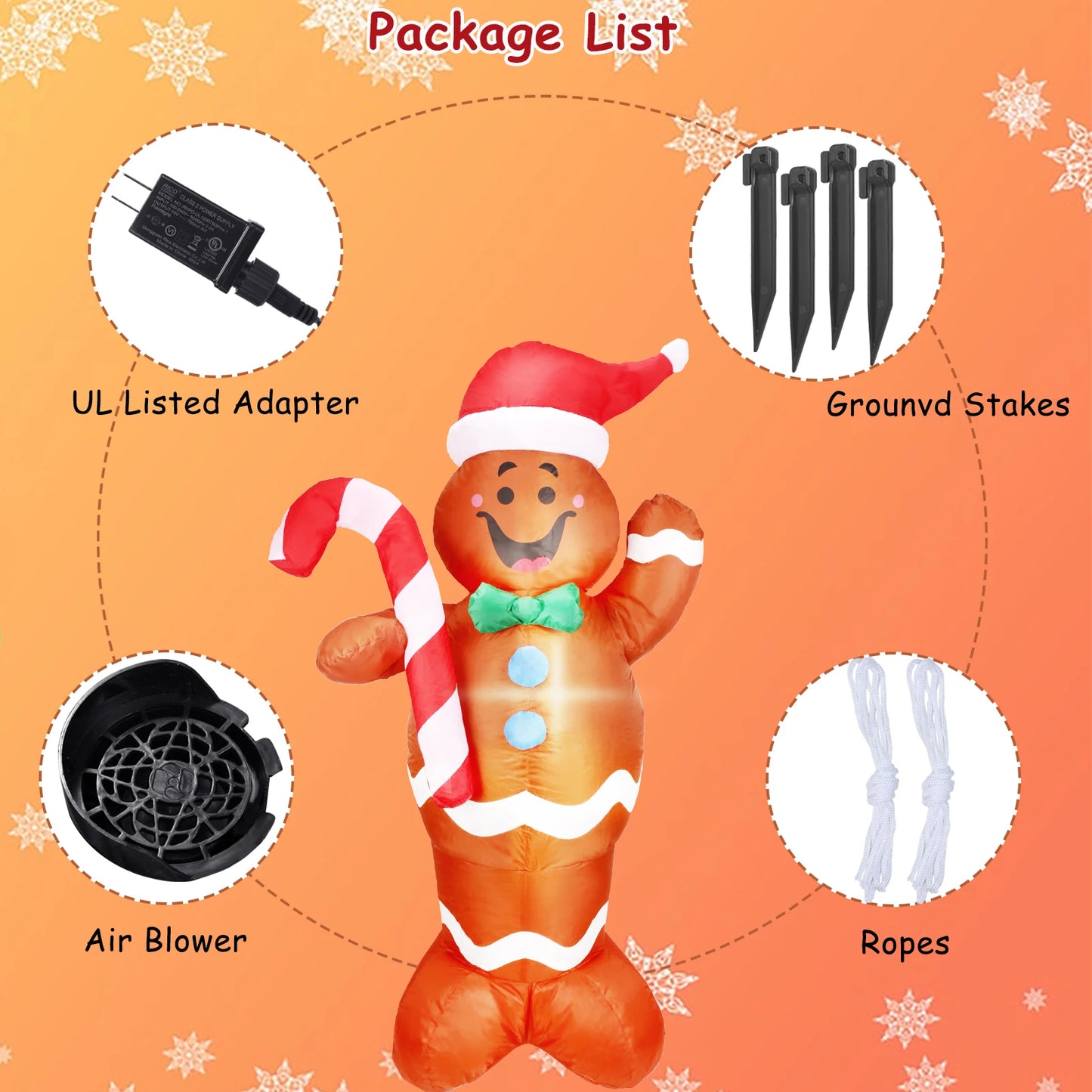 5FT Christmas Inflatables Gingerbread Man Outdoor Decoration