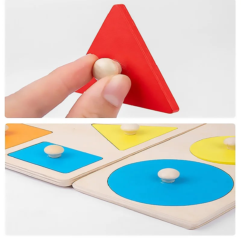 Montessori Colorful Geometry Grasping Board Wooden Toys Pegged Educational Kids Gifts