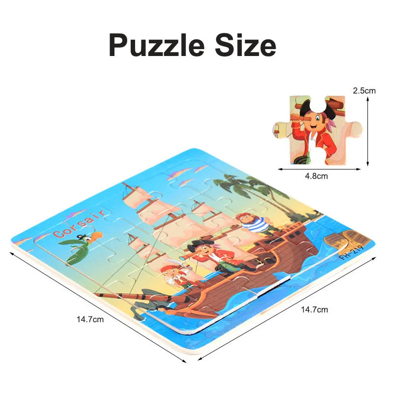 New 20 Piece Wooden 3d Puzzle Cartoon Animal Vehicle Jigsaw Puzzle