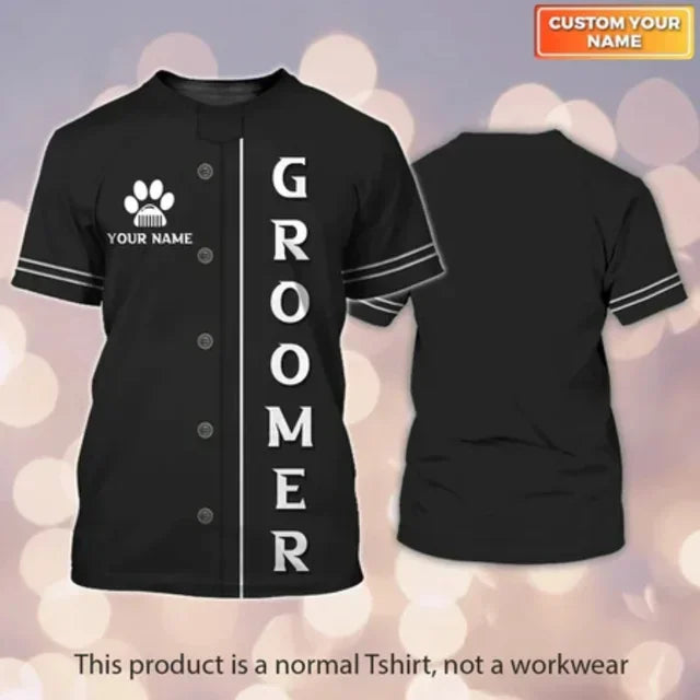 Dog Grooming Customized Name Casual Workwear T Shirt