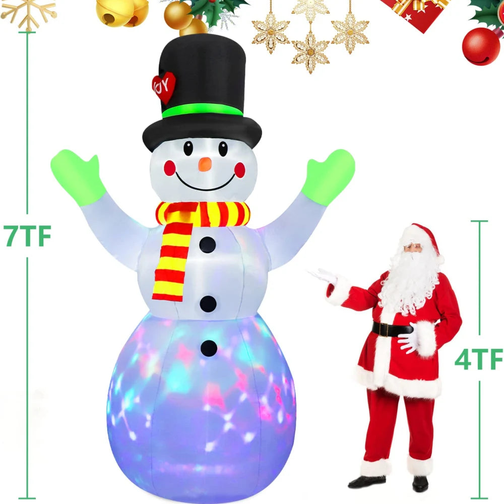 2.2M Christmas Snowman Inflatable Model Rotate LED Light Green Glove