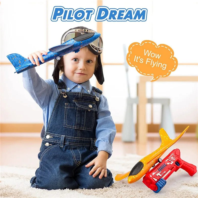 Kids Catapult Plane Toys Gun-style Launching Aircraft Gunner