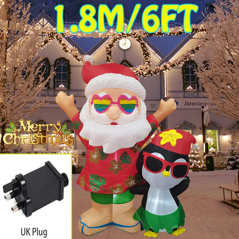 1.2M Christmas Decoration Crutch Santa Claus Inflatable Toy with LED Lights