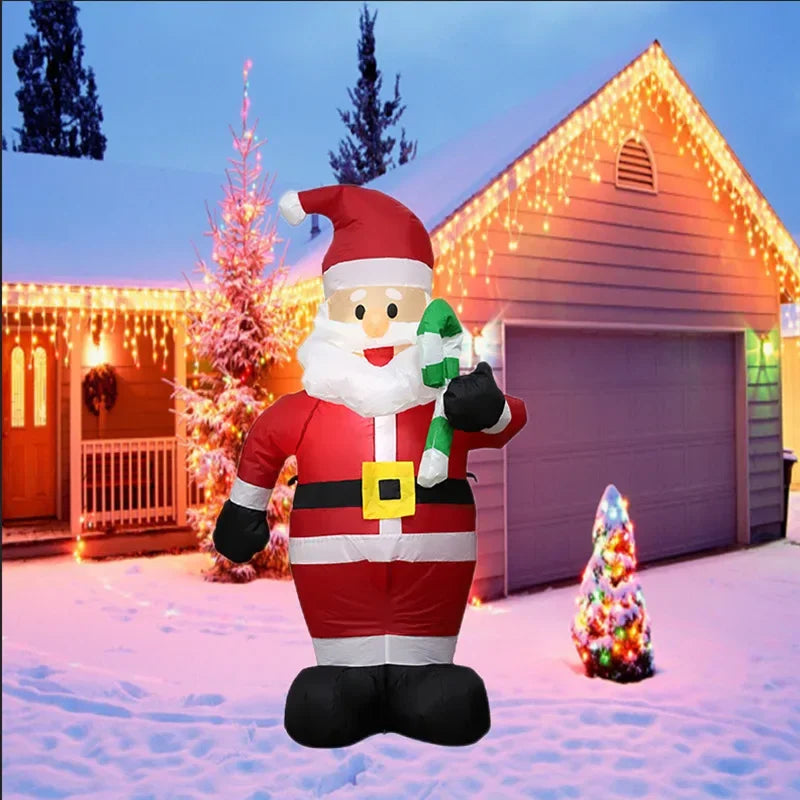 1.2M Christmas Decoration Crutch Santa Claus Inflatable Toy with LED Lights