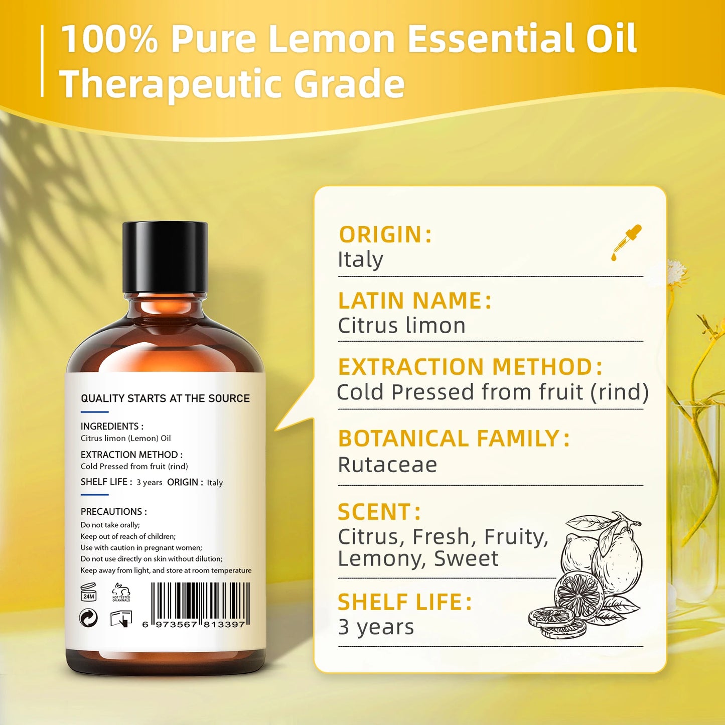 100ML Lemon Essential Oils for Diffuser