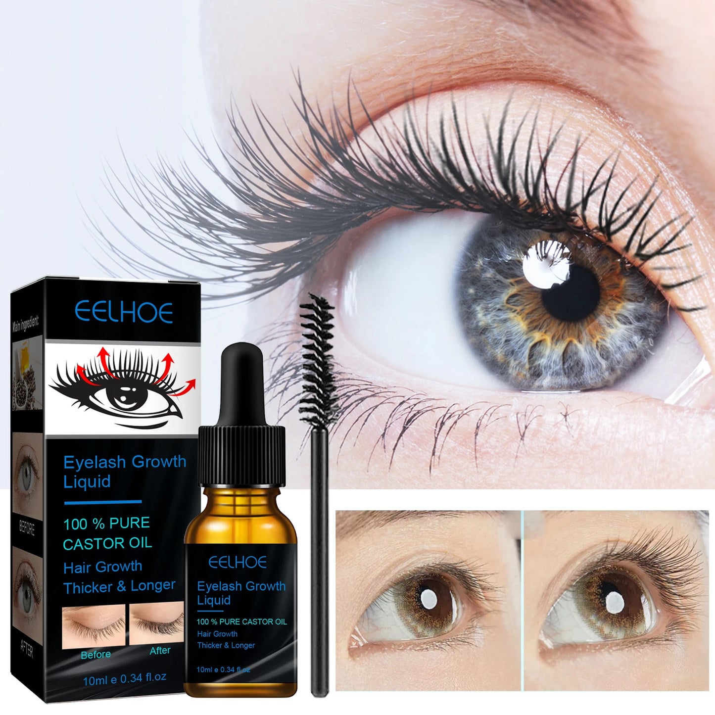 Eelhoe Castor Oil Mascara Promotes Eyelash Growth Natural Thick Eyelash