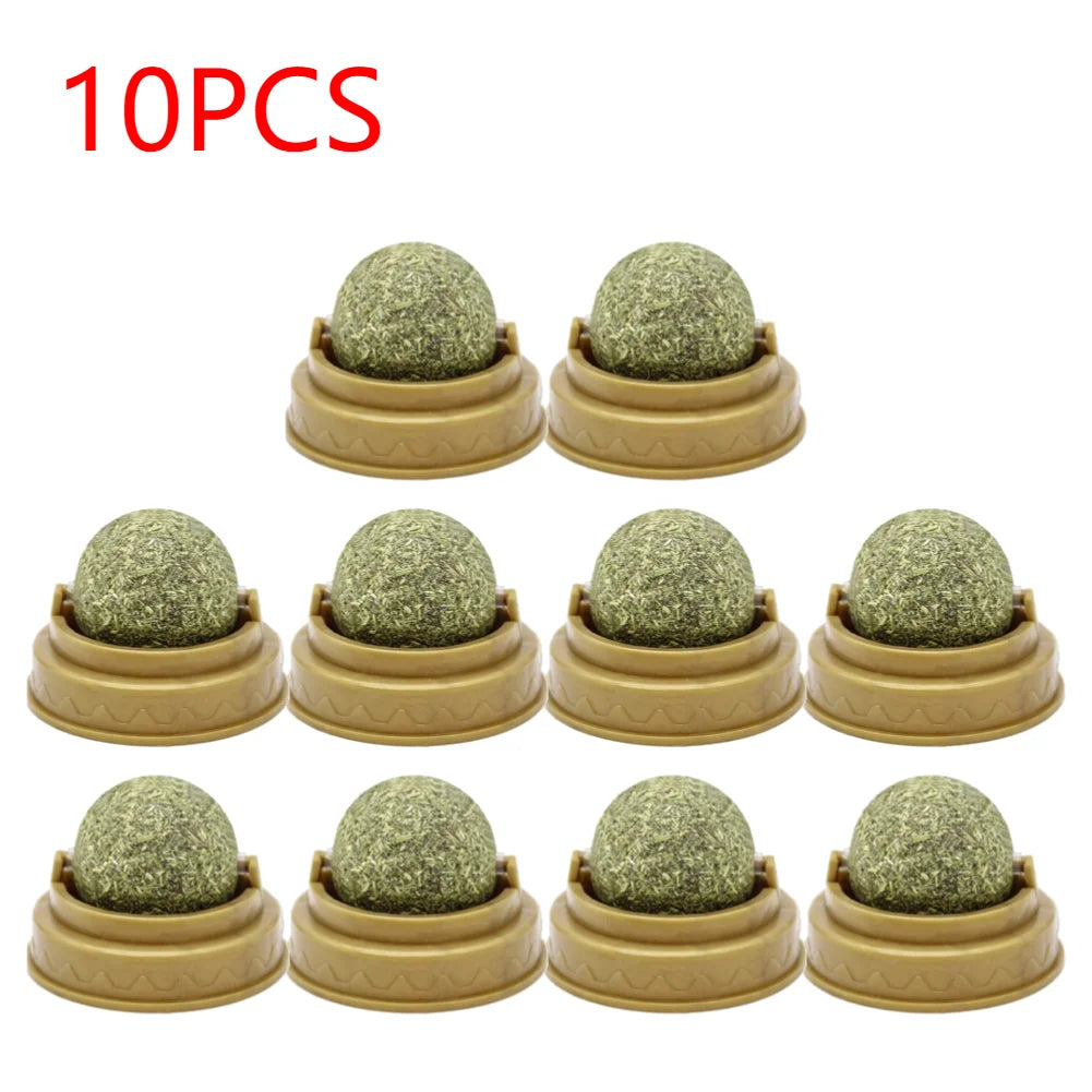 1-10PCS Natural Catnip Cat Wall Stick-on Ball Toy with Dust Cover Scratchers  Promote Digestion