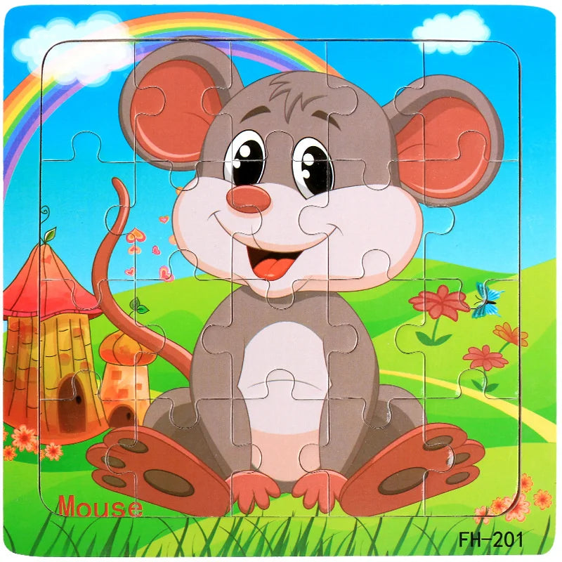 New 20 Piece Wooden 3d Puzzle Cartoon Animal Vehicle Jigsaw Puzzle