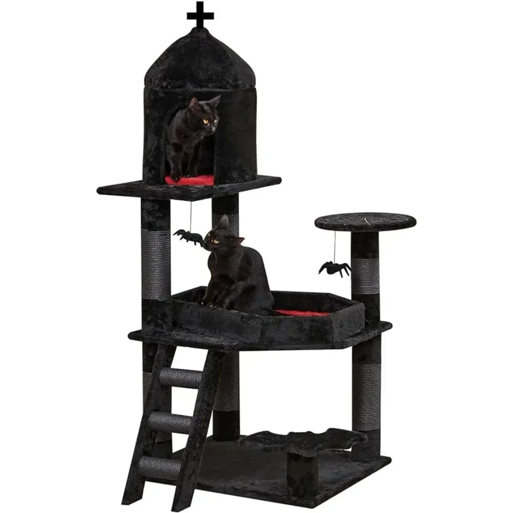 55" Cat Tower with Spacious Cat Condo，Scratching Posts，Spider Hanging Ball，Multi-Level  for Large Cats