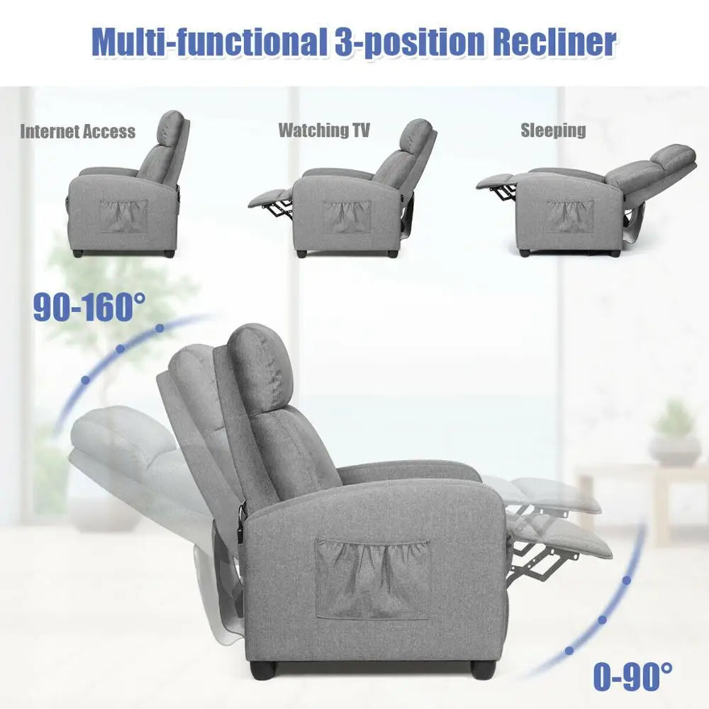 Massage Recliner Chair Single Sofa Fabric Padded Seat