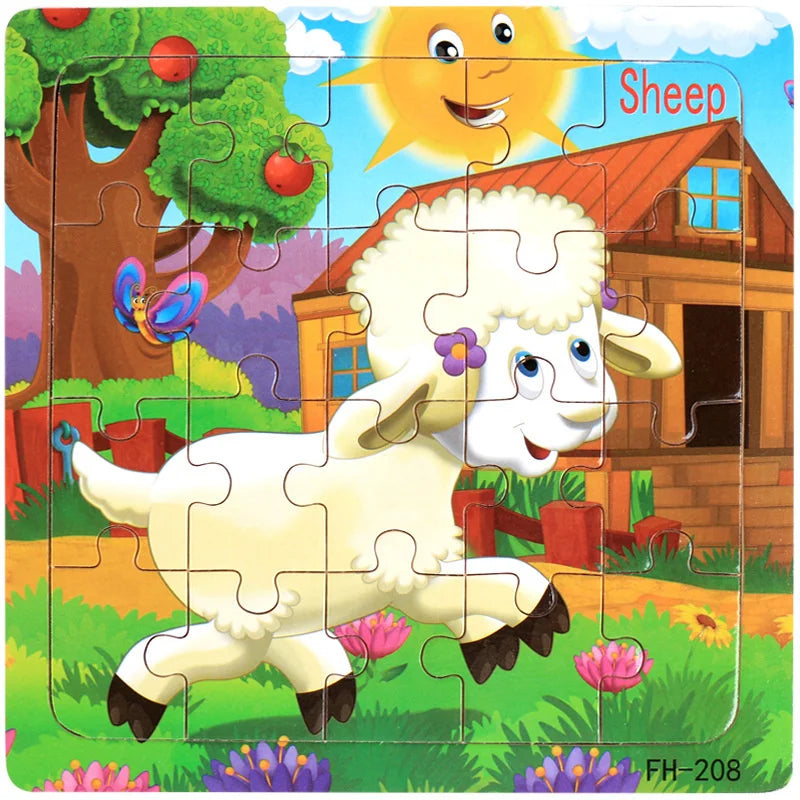 New 20 Piece Wooden 3d Puzzle Cartoon Animal Vehicle Jigsaw Puzzle