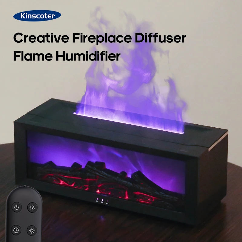 Fireplace Aroma Essential Oil Diffuser Colorful Flame Air Humidifier with Timer Remote