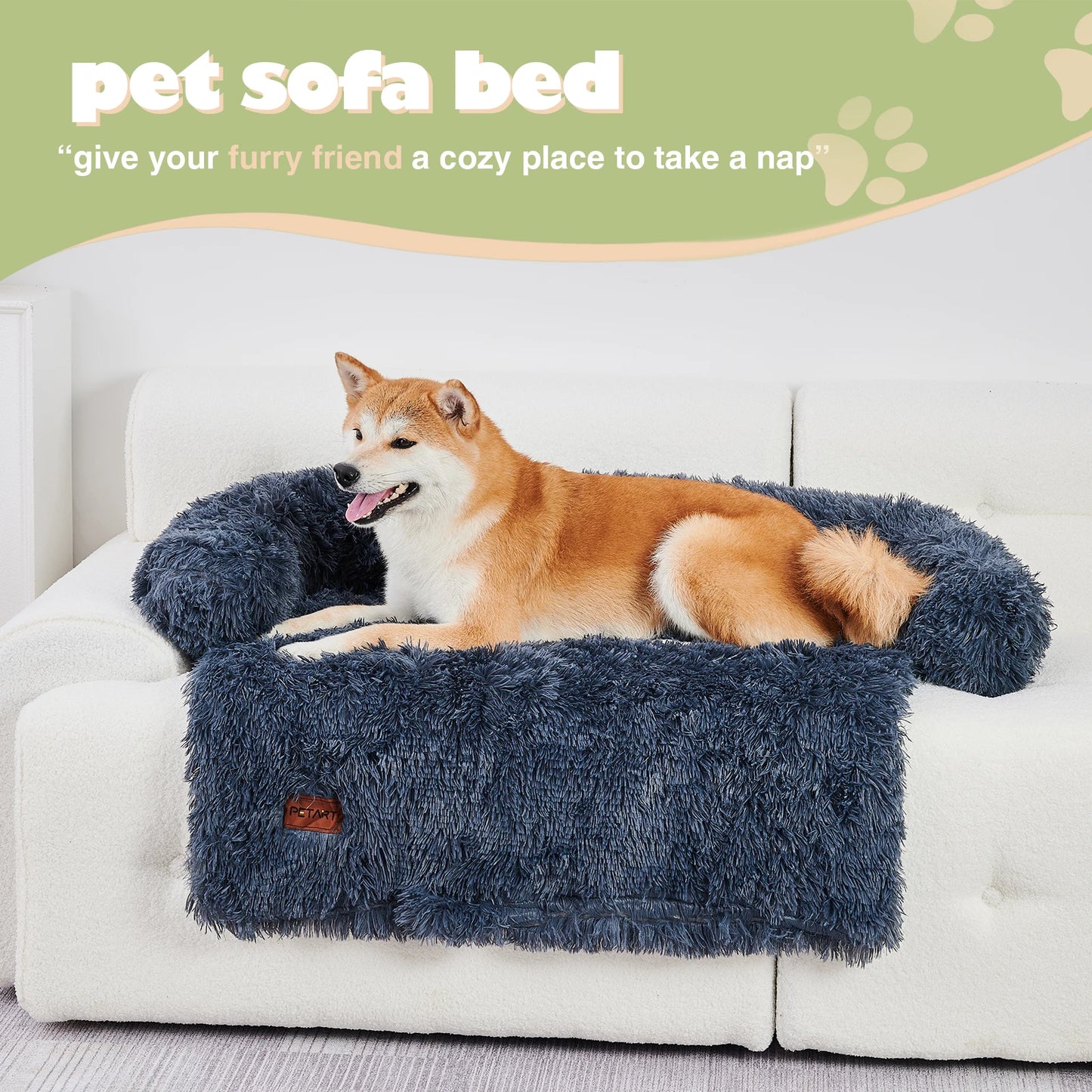 Dog Couch Bed Mat Fluffy Plush Dog Sofa Bed with Blanket