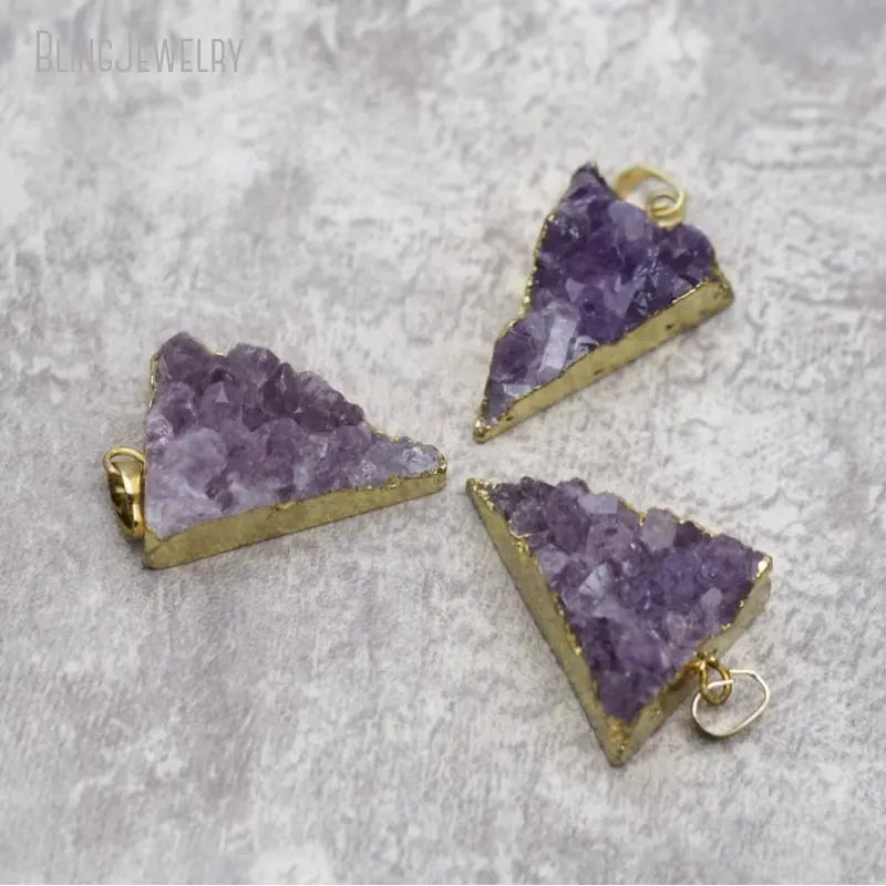 10pcs Reiki Healing Crystals Amethyst Druzy Cluster Triangle Stone Necklace