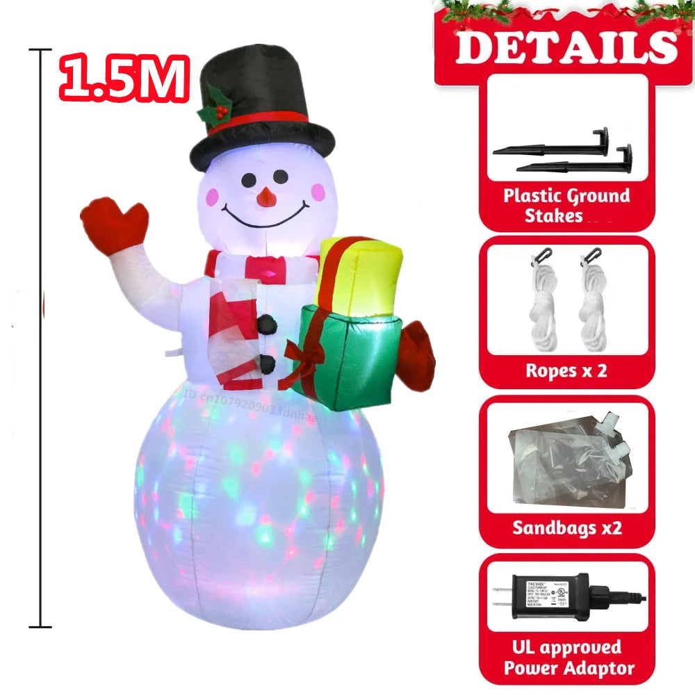 1.5M/5FT Christmas Inflatable Snowman/Deer Trailer Santa Claus Model With LED Lights