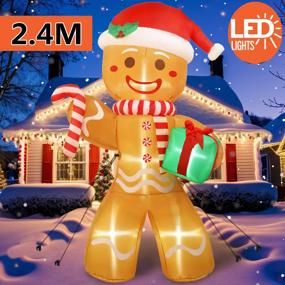 8FT/2.4M Christmas Inflatables Gingerbread Man with Gift Pack Outdoor