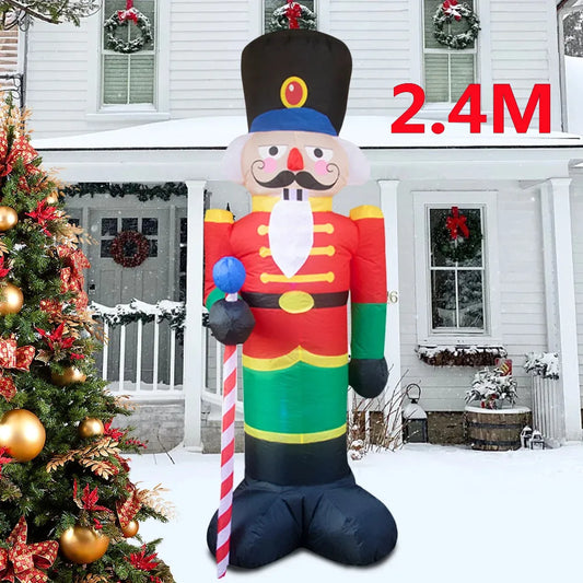 2.4M Inflatable Nutcracker Soldier built-in LED Light Outdoors Christmas Decorations