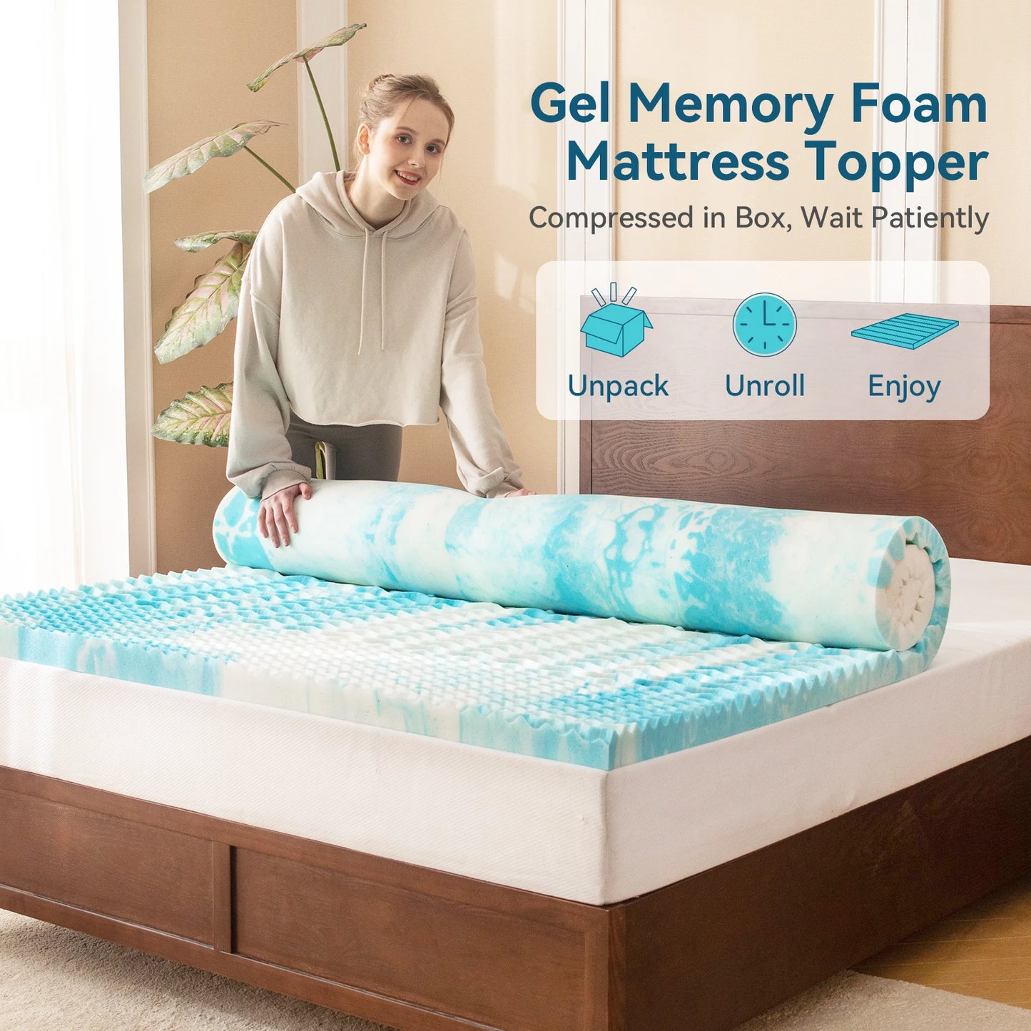 Hcore Mattress Topper, 5-Zone Memory Foam Mattress Topper, Cooling Gel Mattress Topper