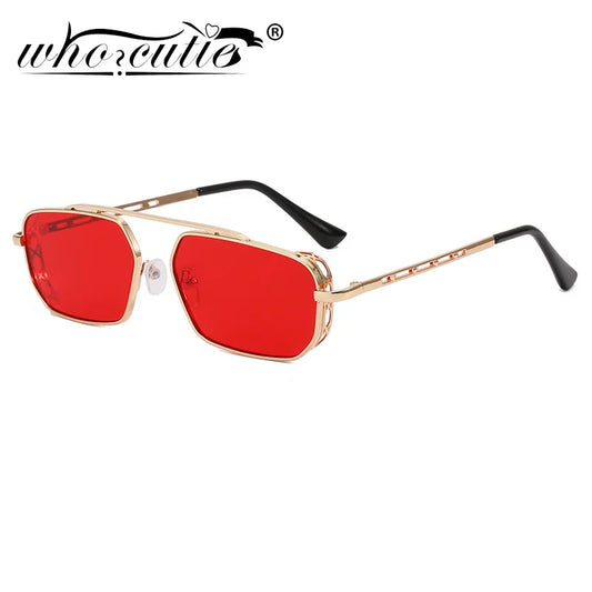 Vintage Red Rectangle Sunglasses Women Brand