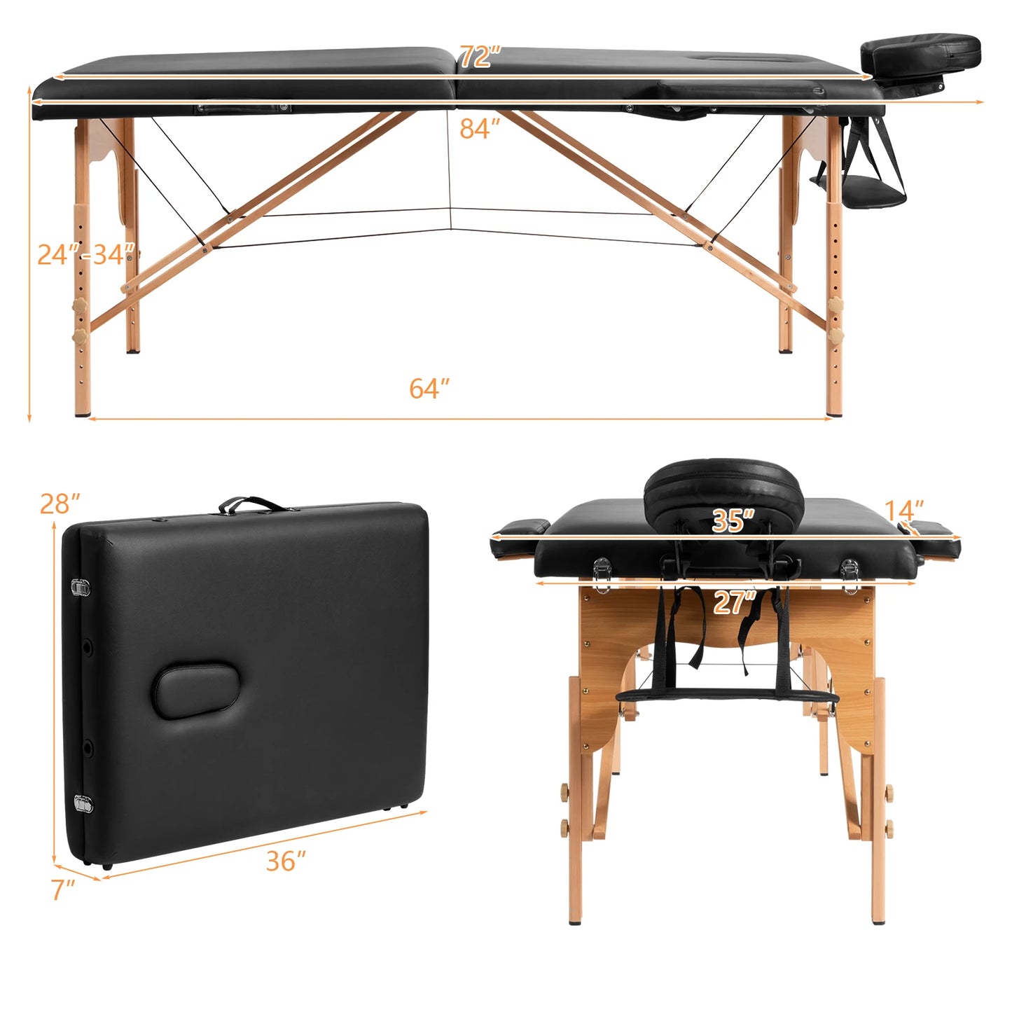 84"L Portable Massage Table Adjustable Facial Spa