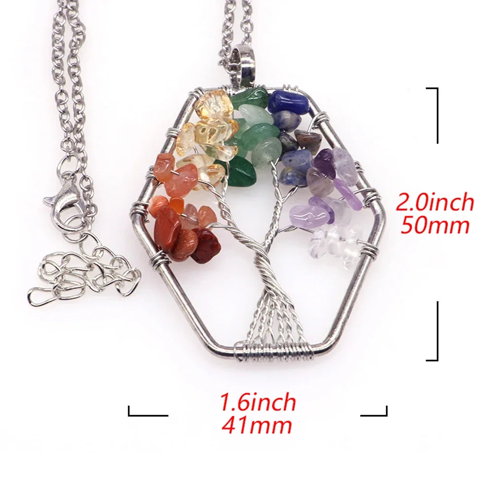 Natural Gemstone Tree of Life 7 Chakra Necklace