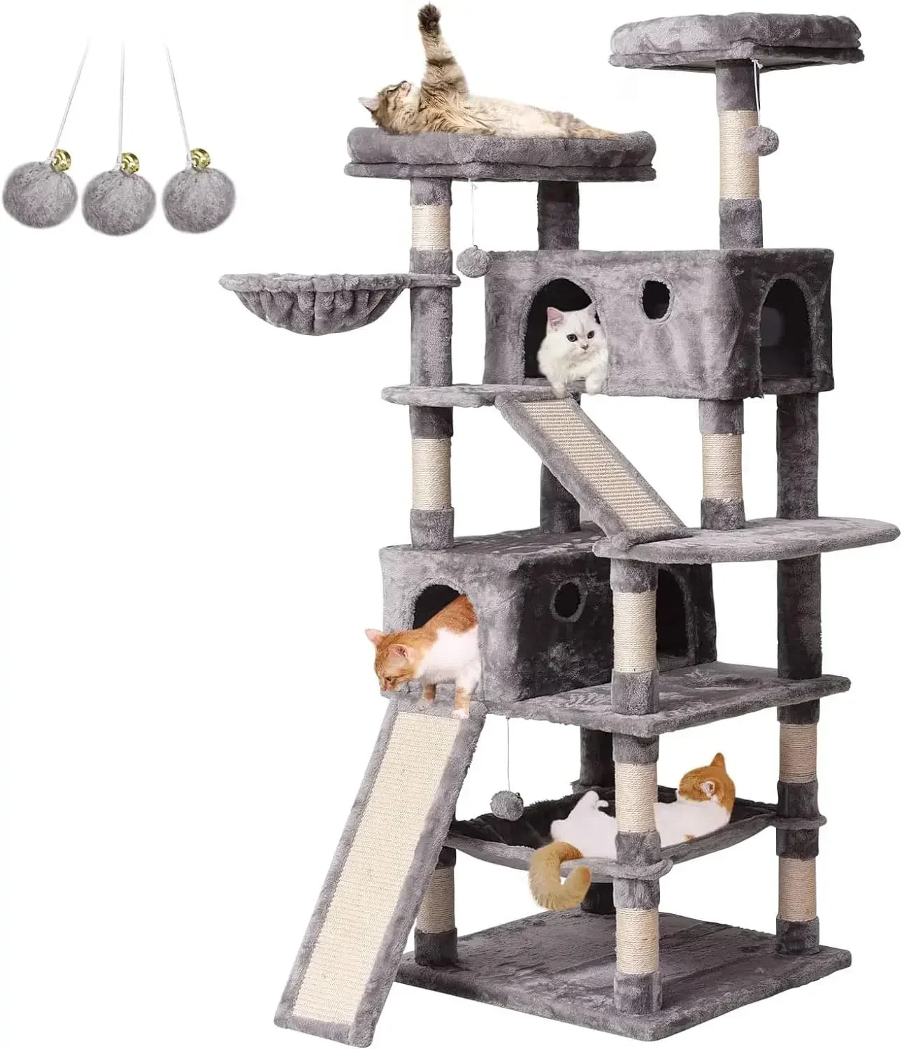 Cat Tree Cat Tower 70.1 in, Multi Level Cat Scratching Post with Basket, Hammock