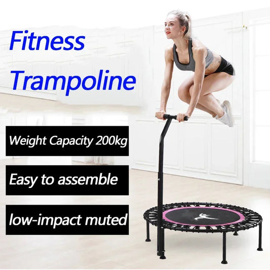 40" Fitness trampoline Silent Mini with Adjustable Handle length Adults Kids indoor GYM Bungee Rebounder