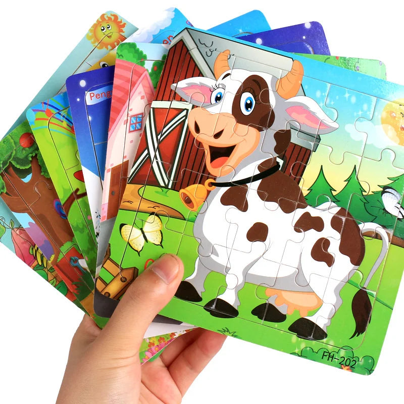 New 20 Piece Wooden 3d Puzzle Cartoon Animal Vehicle Jigsaw Puzzle