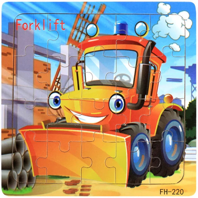 New 20 Piece Wooden 3d Puzzle Cartoon Animal Vehicle Jigsaw Puzzle