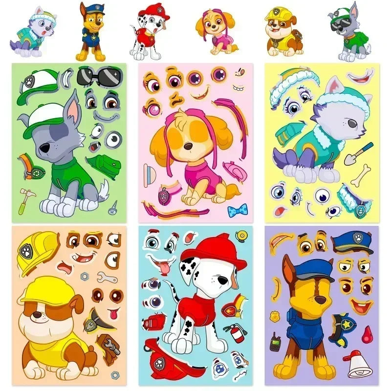 6pcs/set Paw Patrol Diy Face Swap Puzzle Sticker Assemble Jigsaw Anime Figure Patrol Canine