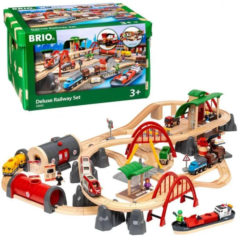 World 33052 Deluxe Railway Set | Comprehensive Wooden Train Toy Set for Kids Age 3 and Up