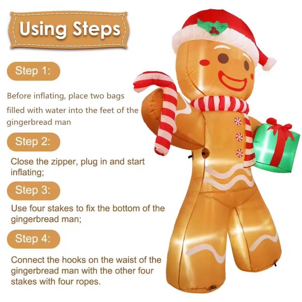 8FT/2.4M Christmas Inflatables Gingerbread Man with Gift Pack Outdoor