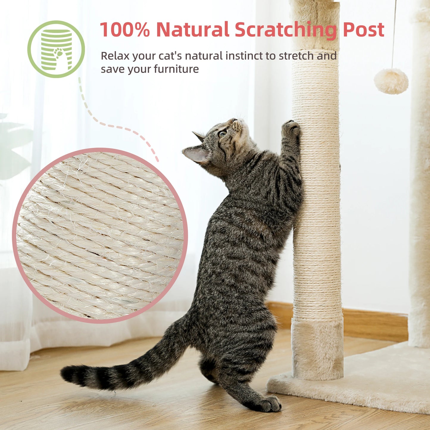 Adjustable 236-258cm Height Cat Tree with Condo